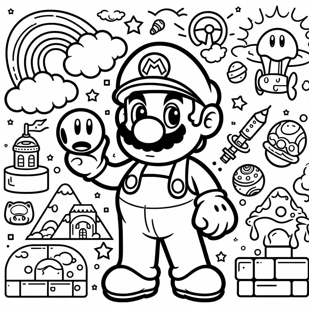 Desenho do super mario bros para colorir