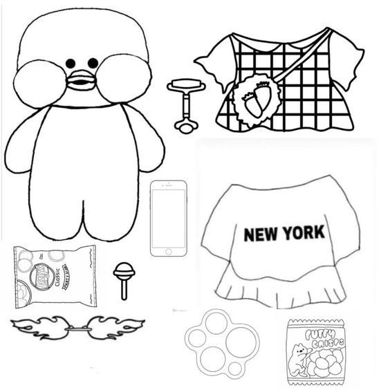 Desenho do paper duck e accessorios para colorir