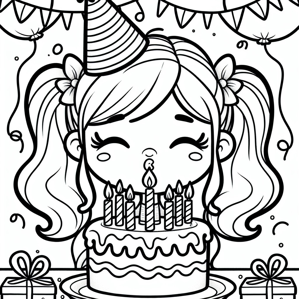 Desenho de aniversario simple da garotta para colorir e imprimir