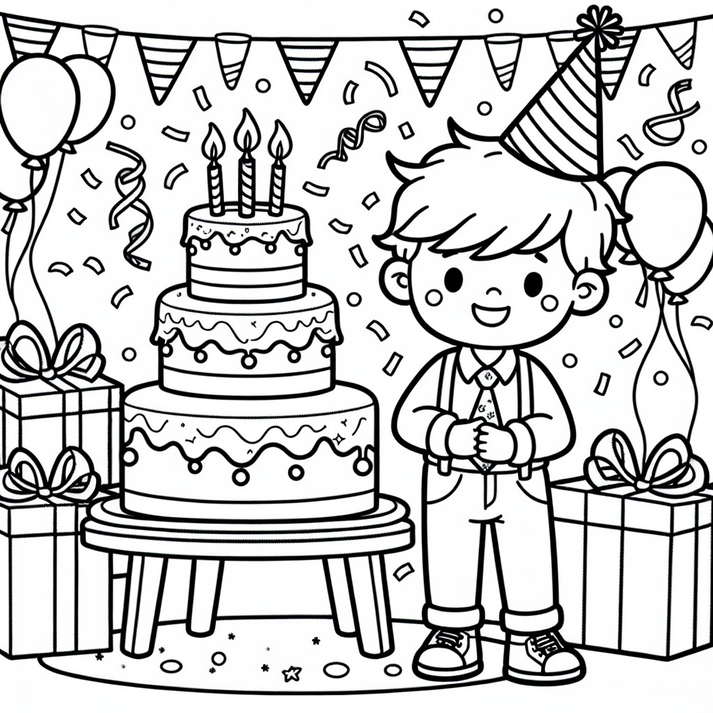 Desenho de aniversario simple do garotto para colorir e imprimir