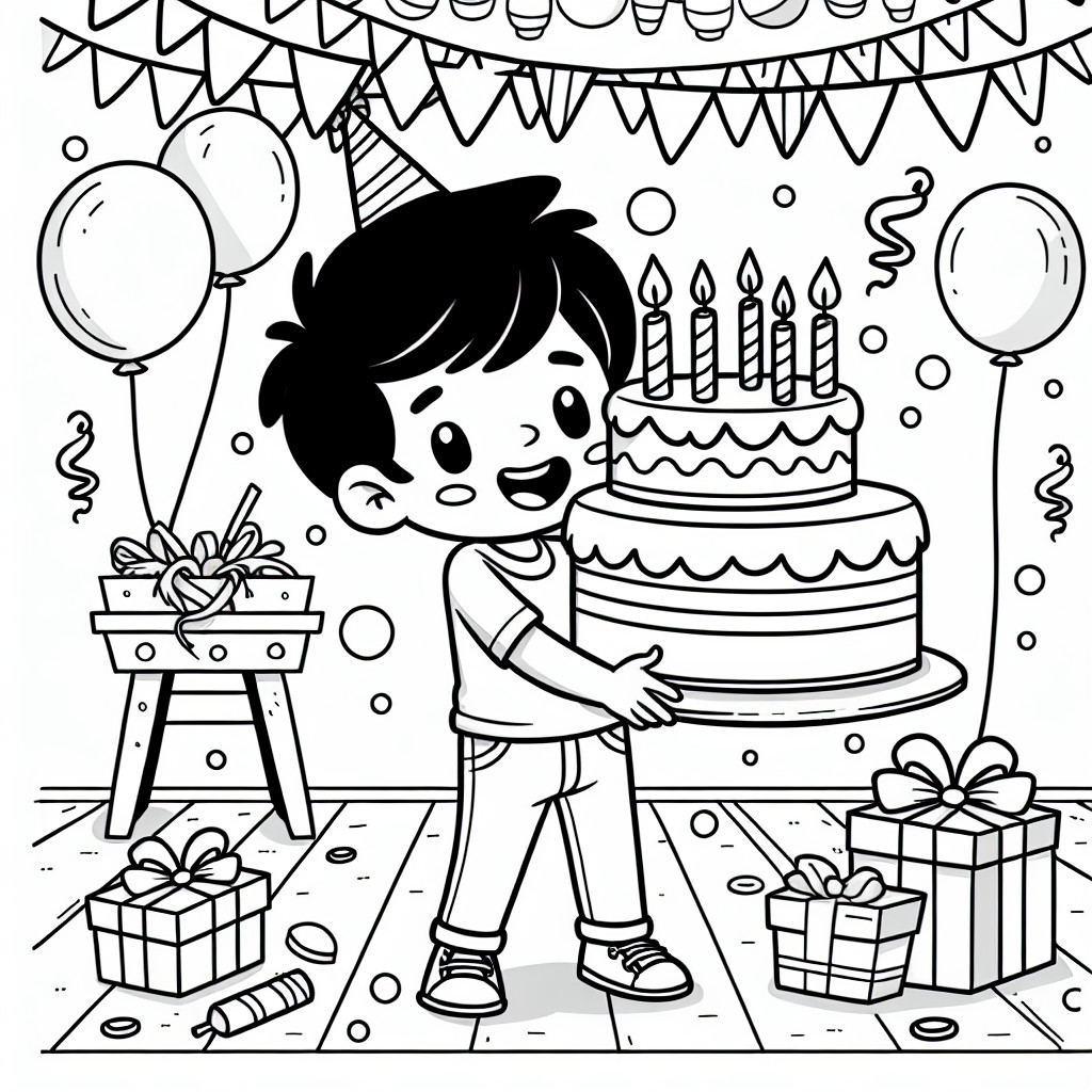 Desenho de aniversario simple do garotto para colorir e imprimir