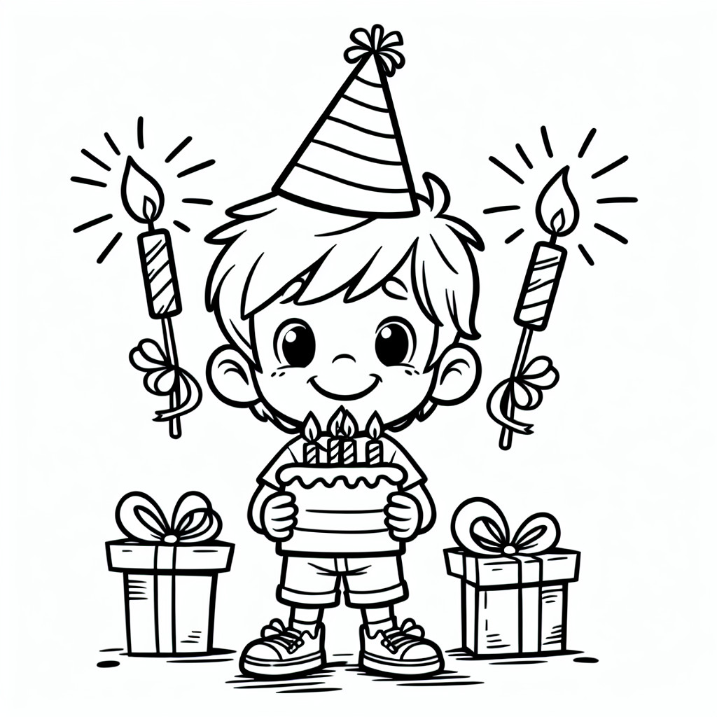 Desenho de aniversario simple do garotto para colorir e imprimir