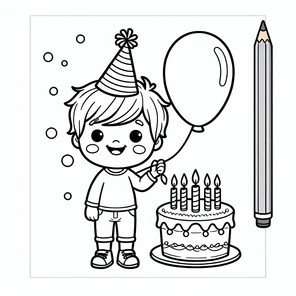Desenho de aniversario simple do garotto para colorir e imprimir