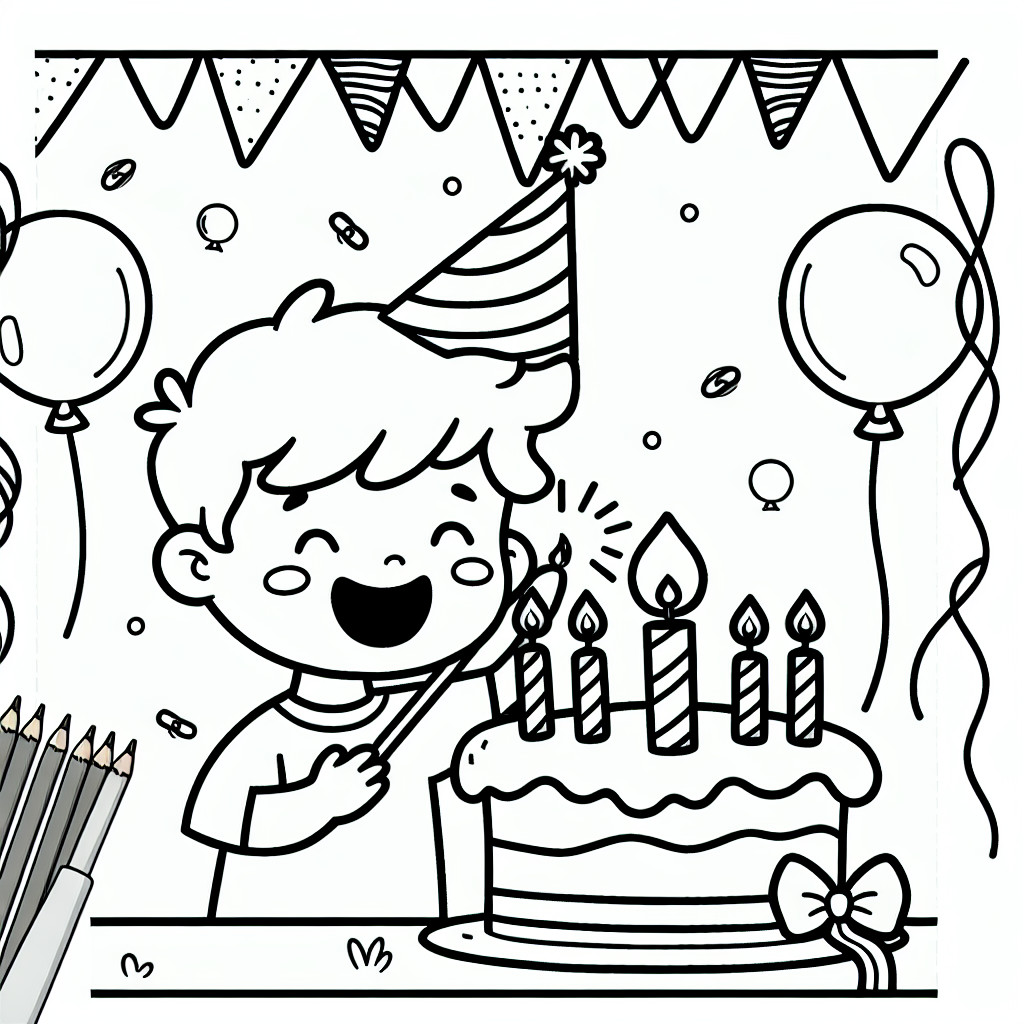 Desenho de aniversario simple do garotto para colorir e imprimir