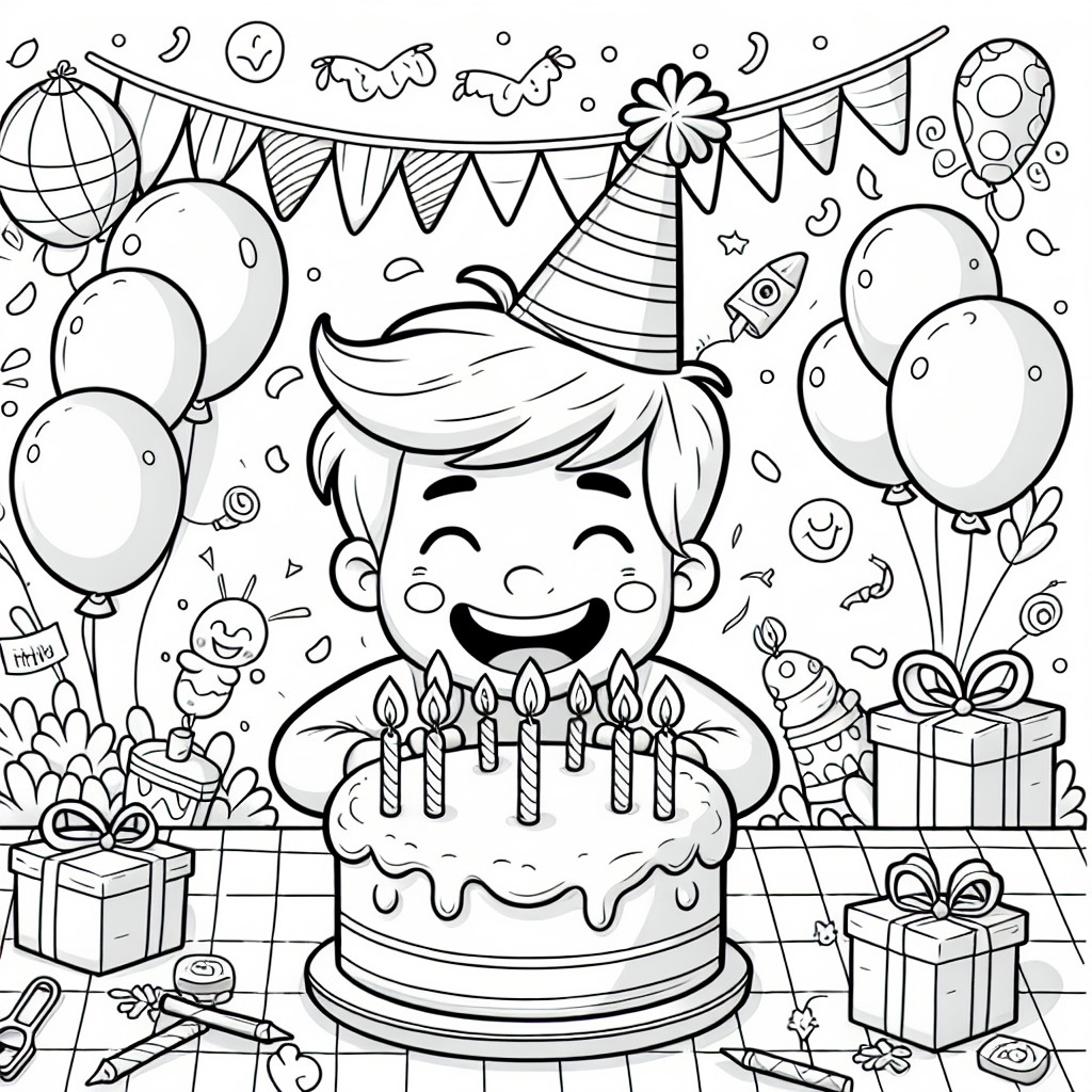 Desenho de aniversario simple do garotto para colorir e imprimir