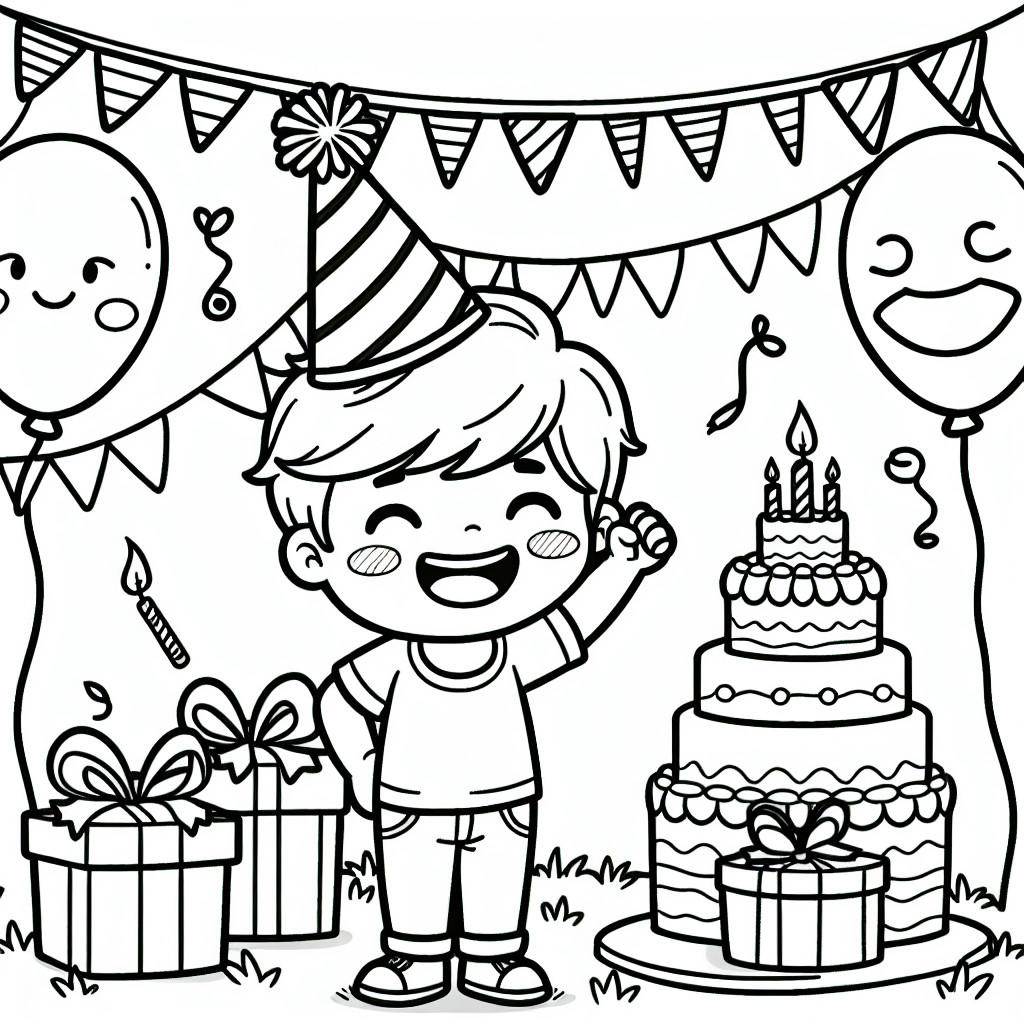 Desenho de aniversario simple do garotto para colorir e imprimir