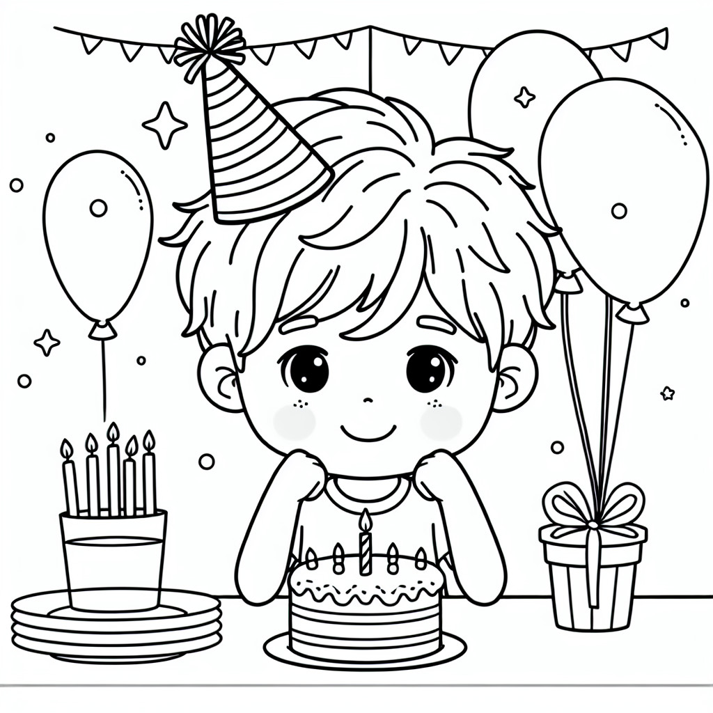 Desenho de aniversario simple do garotto para colorir e imprimir