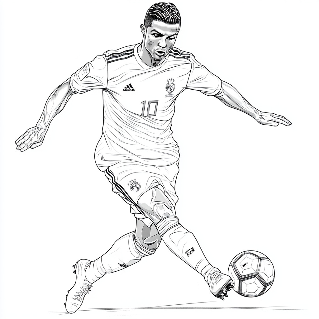 Desenho muito simple para colorir do cristiano ronaldo jogando o futebol