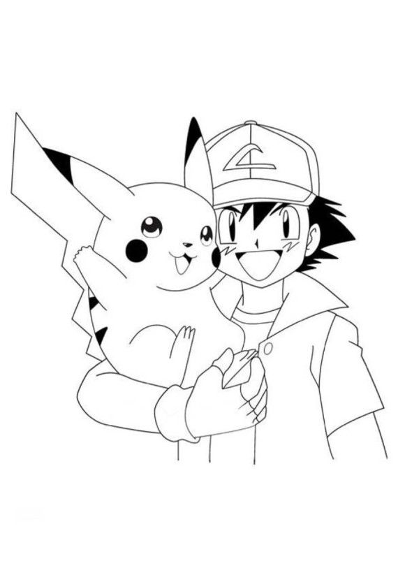 Desenho do pikachu e ash para imprimir e colorir