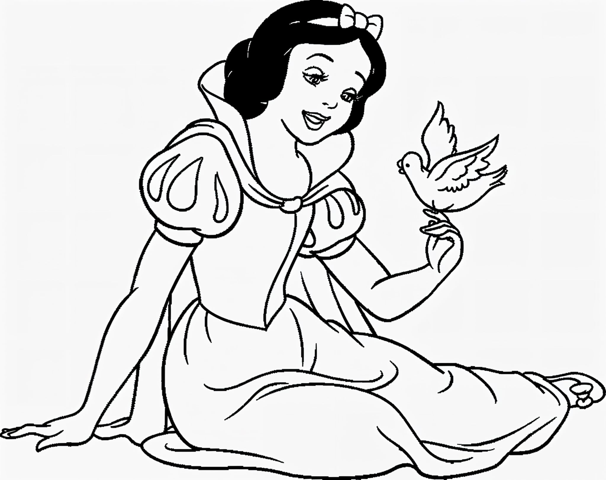 Desenho da branca de neve com pomba para colorir