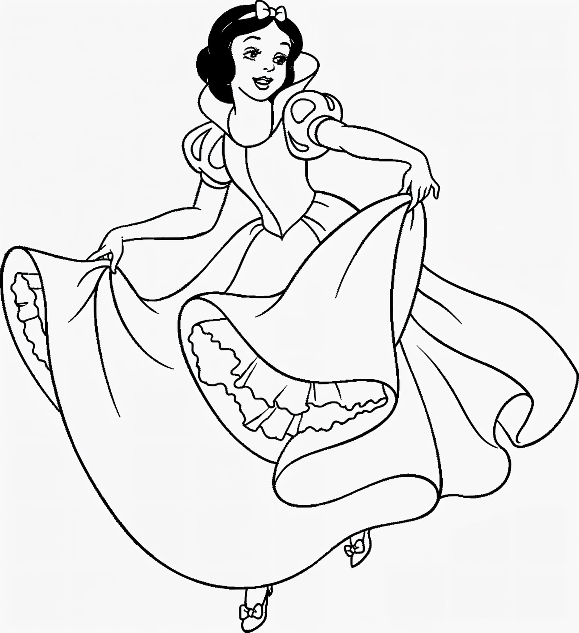 Desenho da branca de neve dançando para colorir