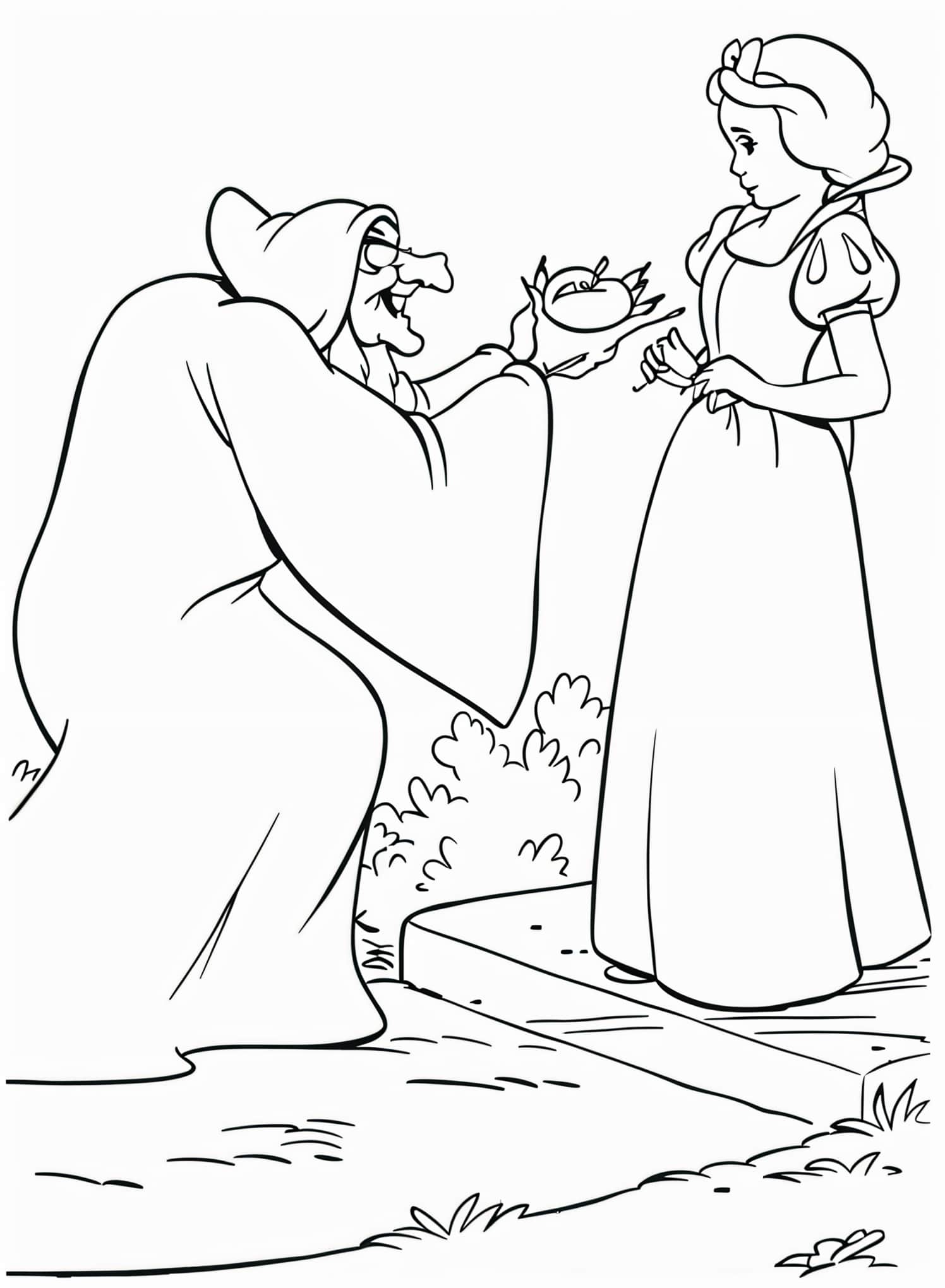 Desenho da branca de neve e bruxa para colorir