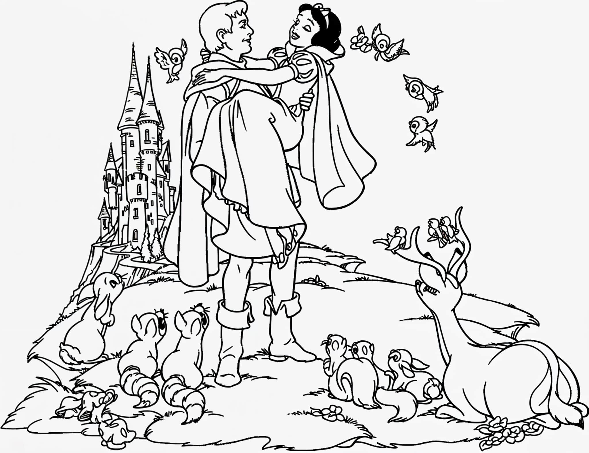 Desenho da branca de neve e príncipe para colorir