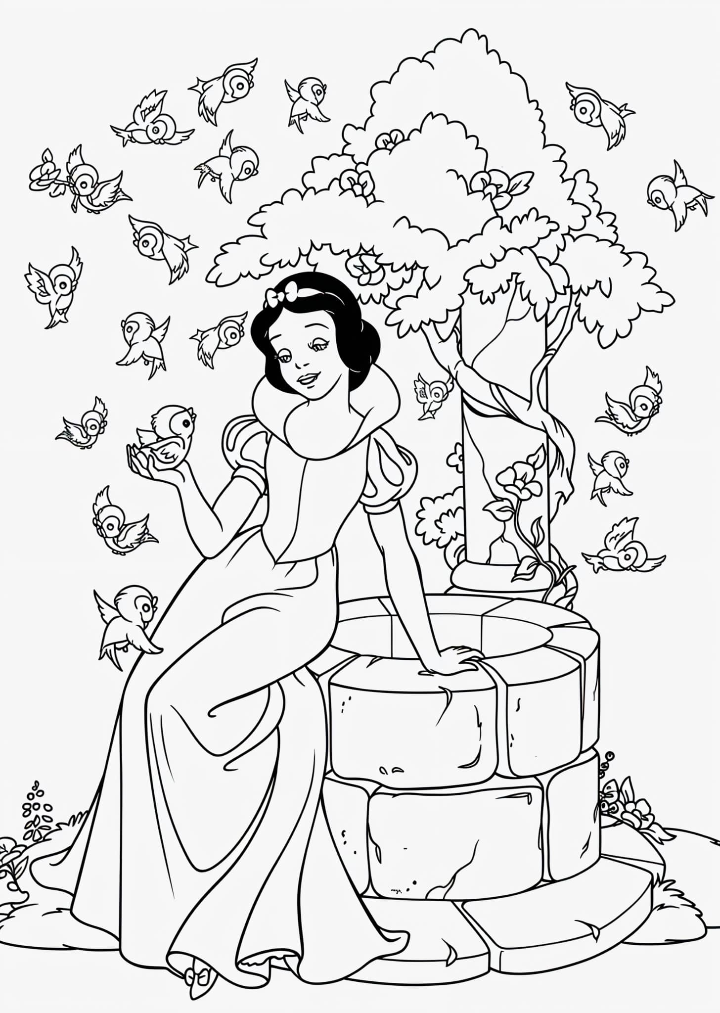Desenho da branca de neve no poço para colorir