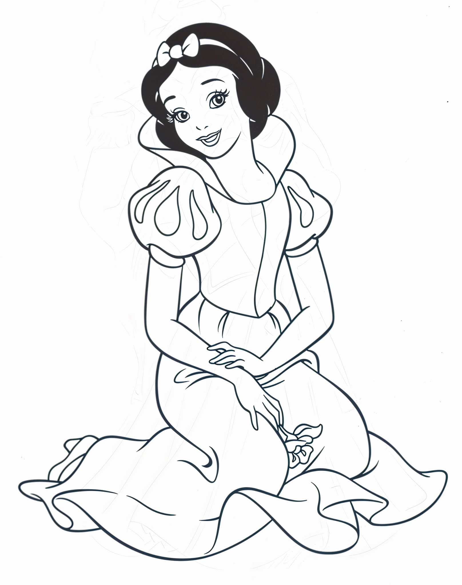 Desenho da branca de neve sentada para colorir