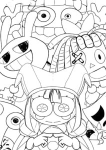 Desenho dos personajes de o incrível circo digital para colorir e imprimir
