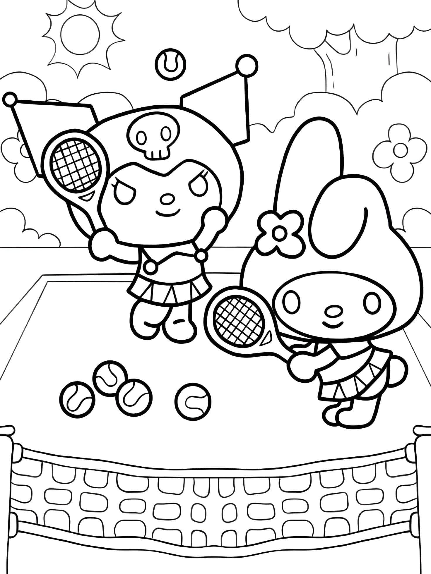 Kuromi Jogando Tenis Para Colorir