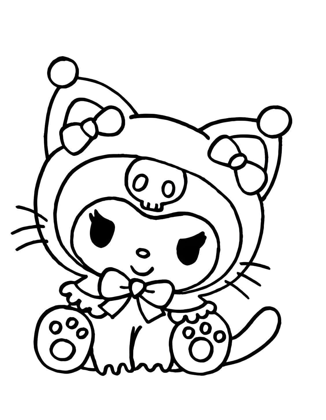 Kuromi Vestida De Gato Para Colorir