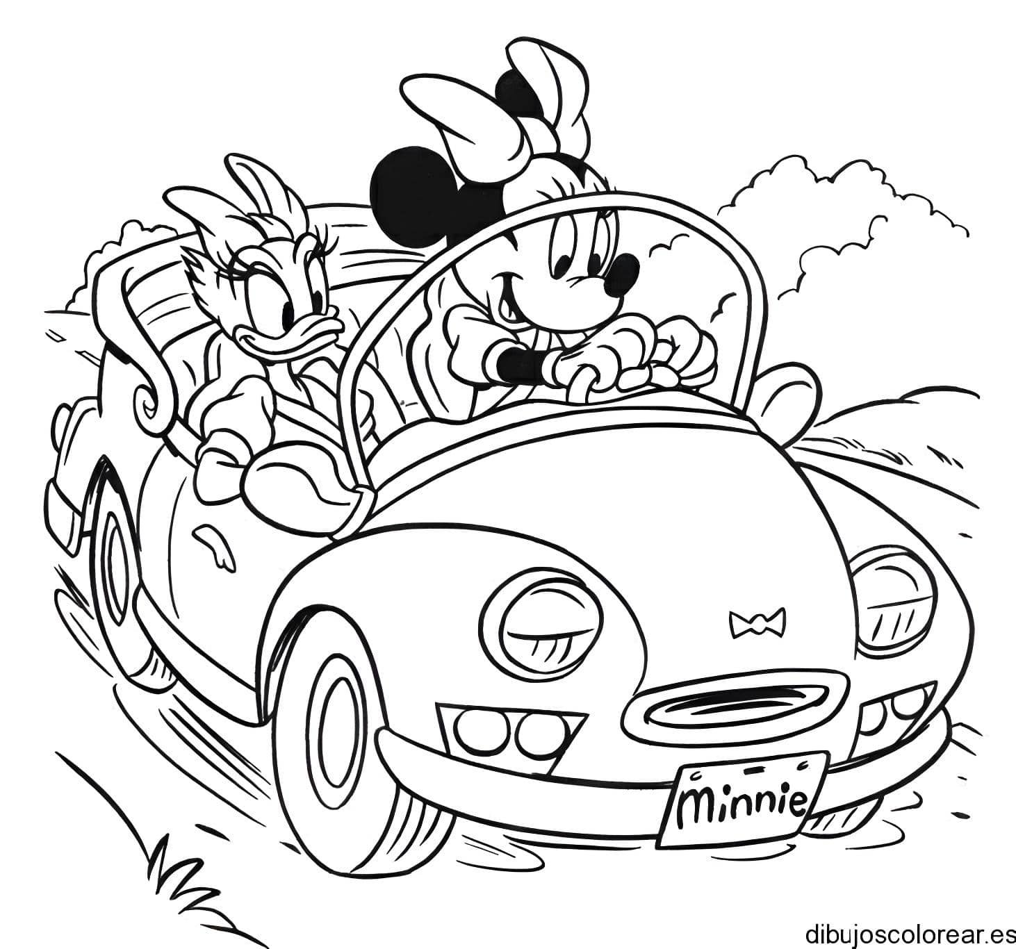 Mickey Mouse E Margarida No Carro Para Colorir