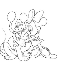 Minnie Mouse e Mickey Mouse com cachorro para colorir