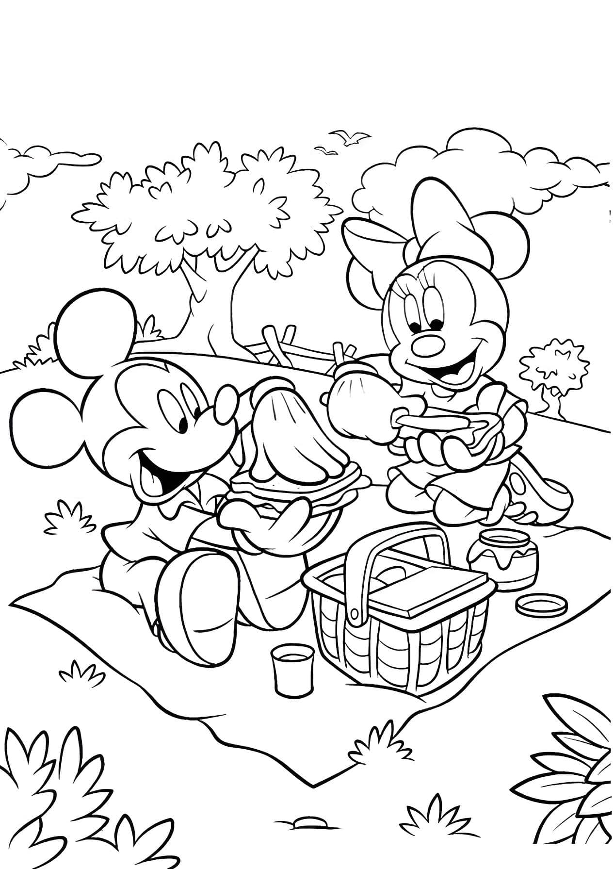 Minnie Mouse E Mickey Mouse Fazendo Um Piquenique Para Colorir